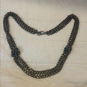 J. Crew Gunmetal Layered Chain Necklace with Knot Accents